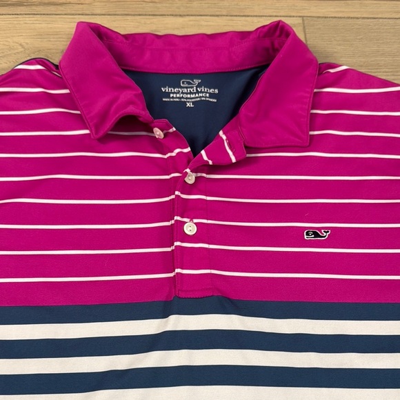 Vineyard Vines Men's Striped Performance Polo Shirt - Pink and Blue - Picture 3 of 9